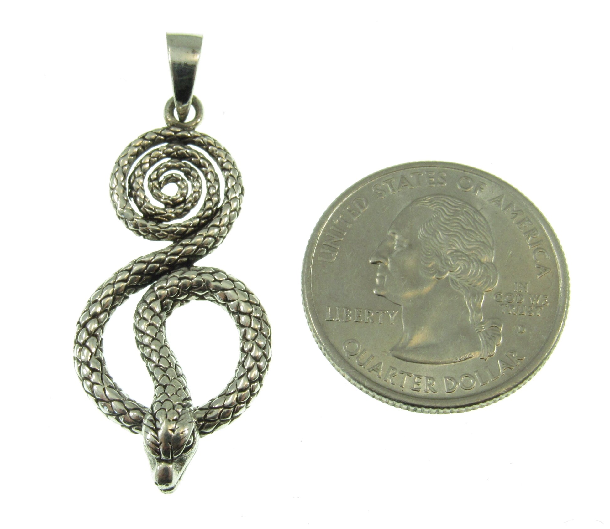 Solid 925 Sterling Silver Coiled Snake Pendant – Serpent Necklace Charm, Kundalini Jewelry, Gothic Reptile Pendant, Symbol of Transformation