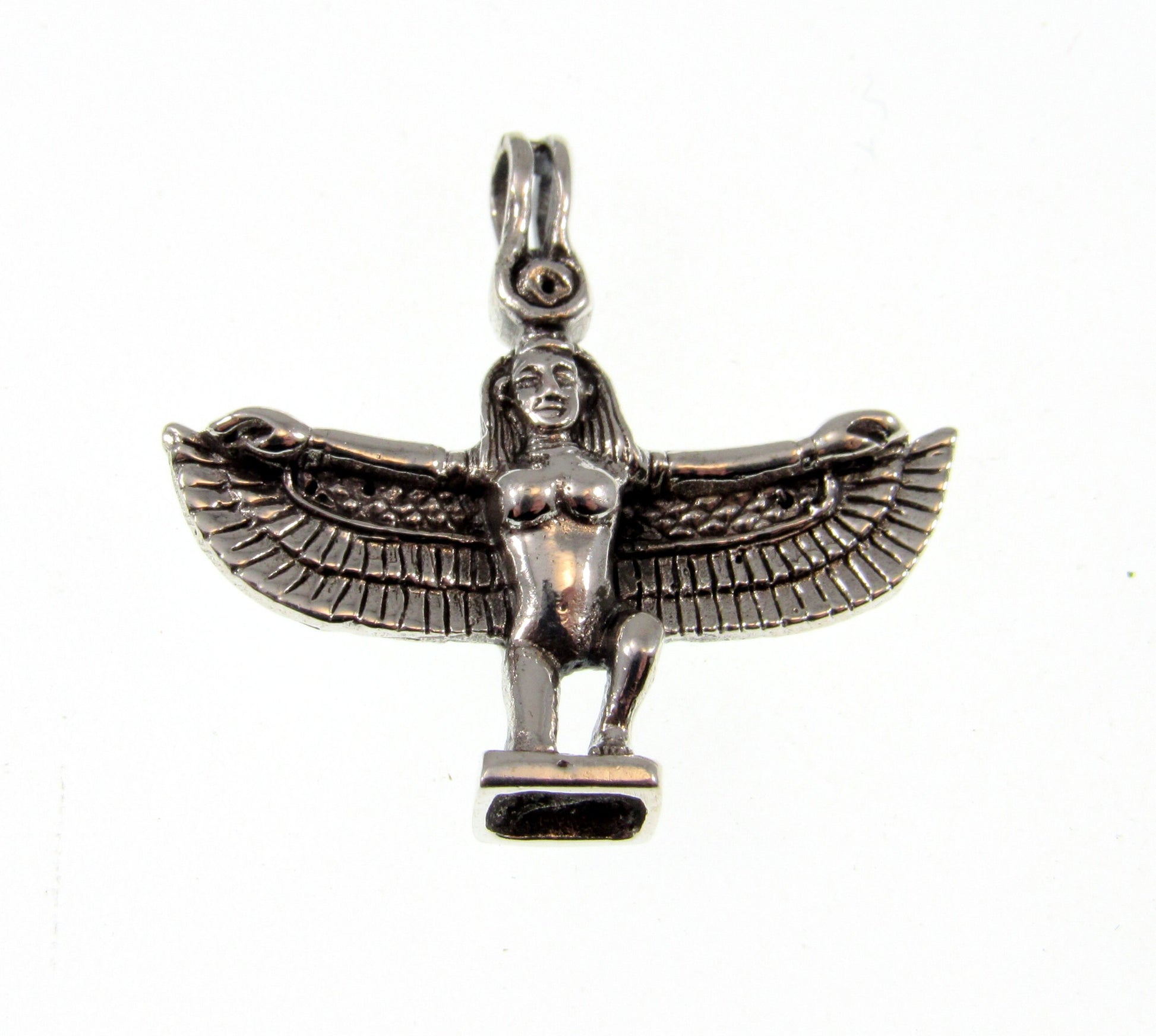 Solid 925 Sterling Silver Egyptian Bird Goddess Pendant, ISIS With Spread Wings Charm
