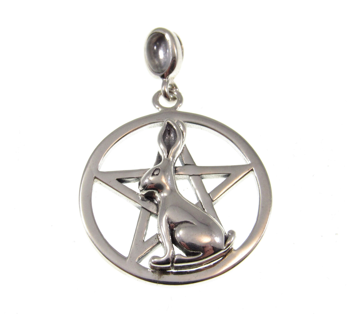 Solid 925 Sterling Silver Hare Pentacle Pendant, Pagan Wiccan Ostara Jewelry, Spring Equinox Rabbit Charm, Witchcraft Nature Amulet