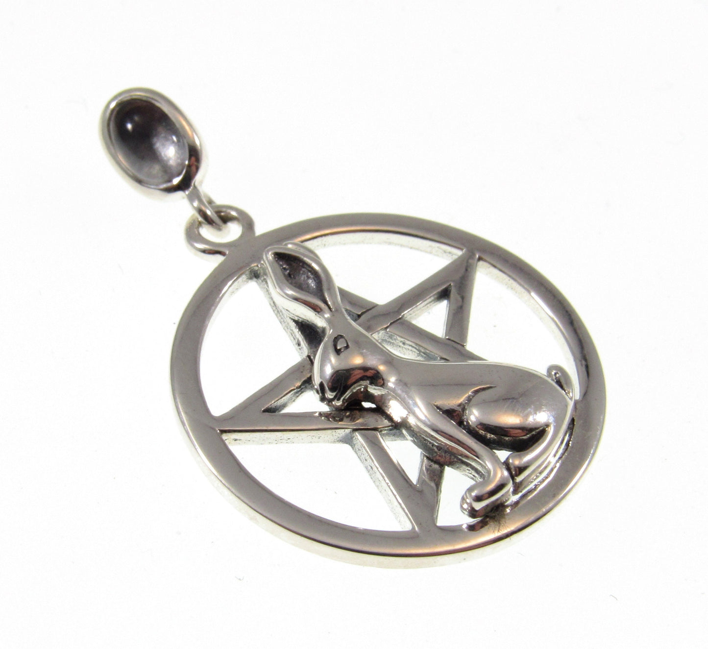 Solid 925 Sterling Silver Hare Pentacle Pendant, Pagan Wiccan Ostara Jewelry, Spring Equinox Rabbit Charm, Witchcraft Nature Amulet