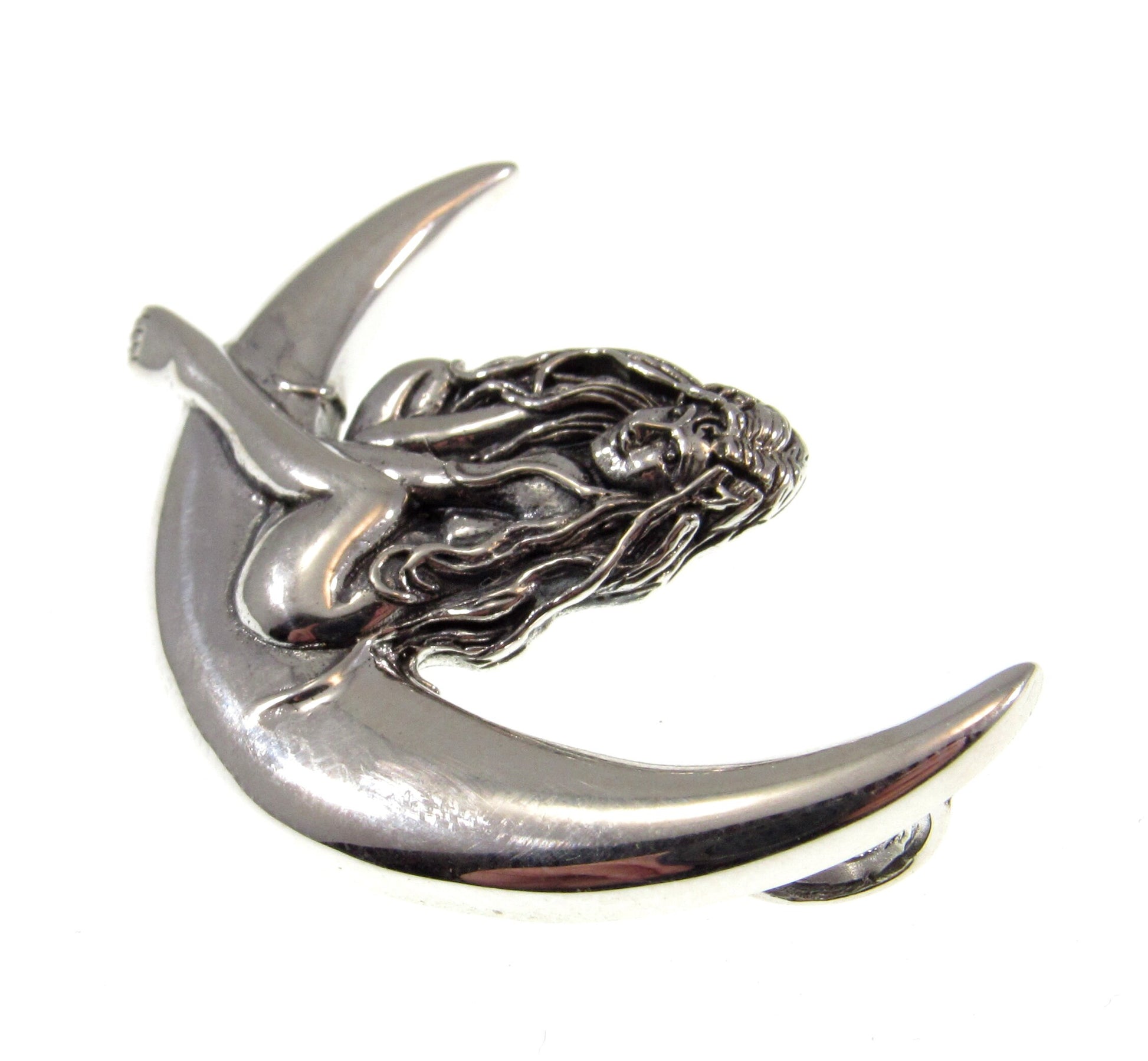 Solid 925 Sterling Silver Child of the Guardian Fairy Crescent Moon Slide Pendant