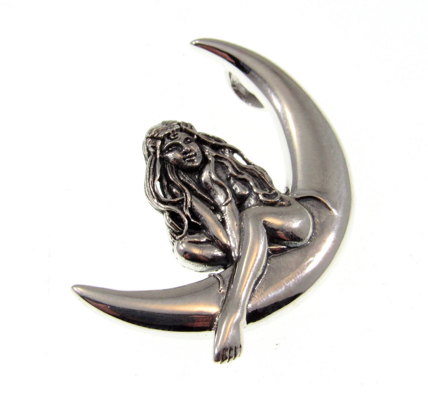 Solid 925 Sterling Silver Child of the Guardian Fairy Crescent Moon Slide Pendant