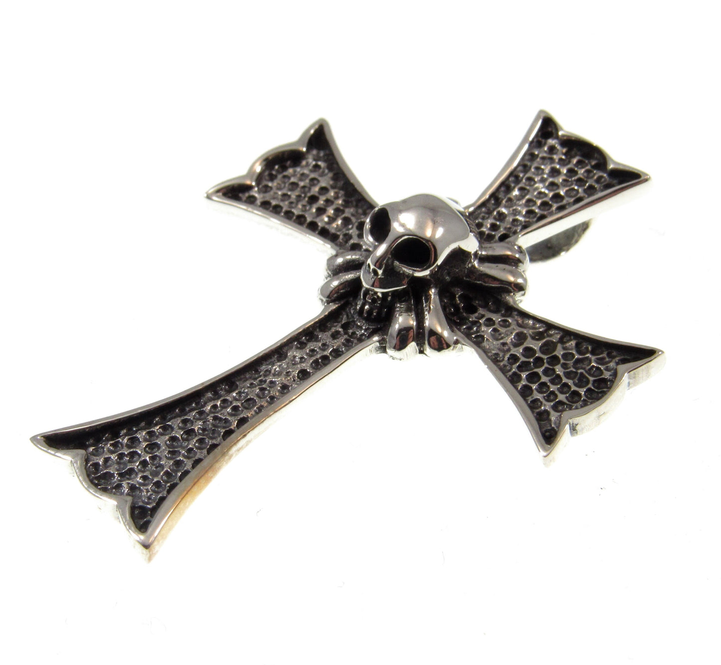 Solid 925 Sterling Silver Skeleton Skull Cross Slide Pendant, Men's Biker / Punk / Rocker Jewelry