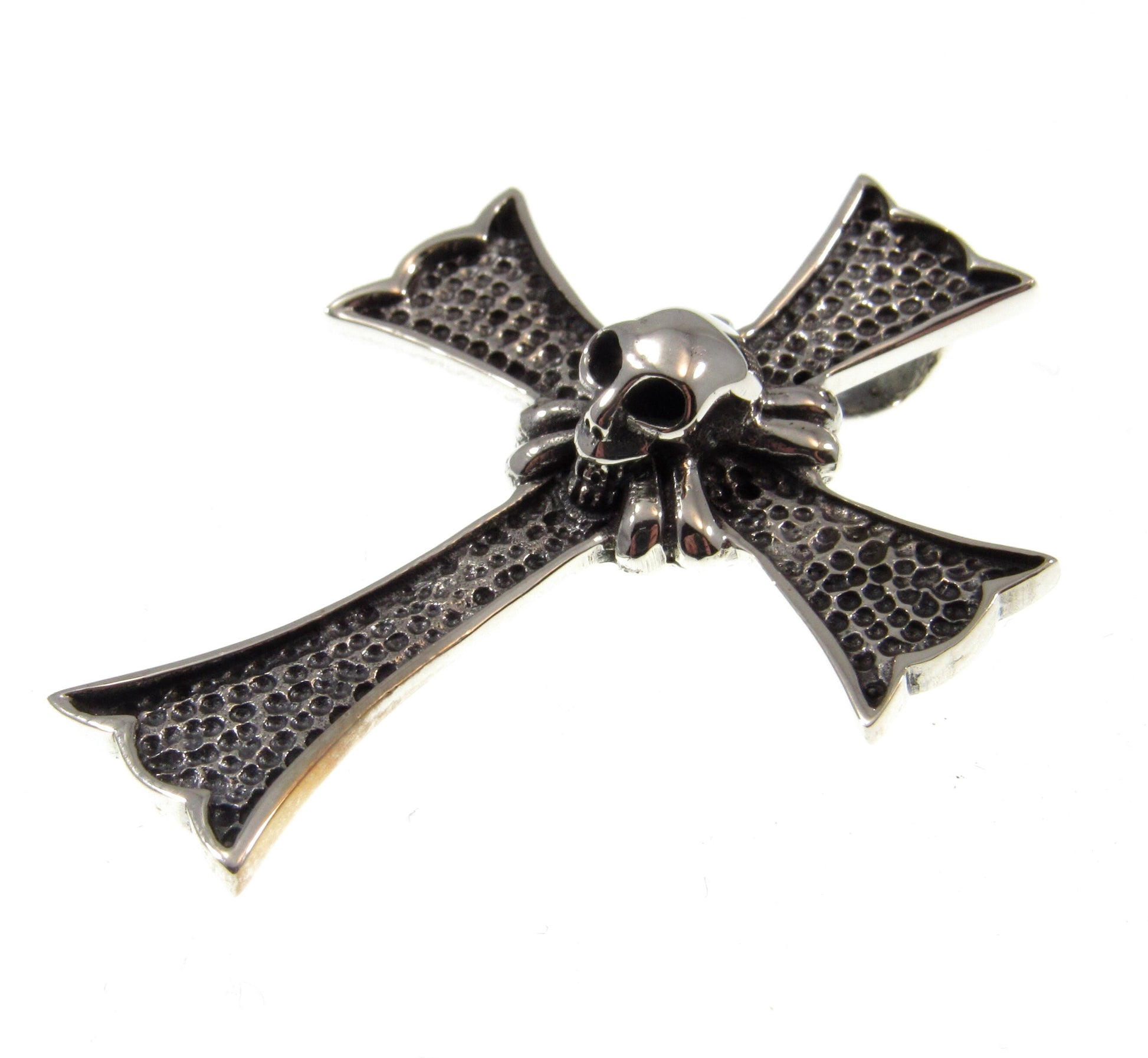 Solid 925 Sterling Silver Skeleton Skull Cross Slide Pendant, Men's Biker / Punk / Rocker Jewelry