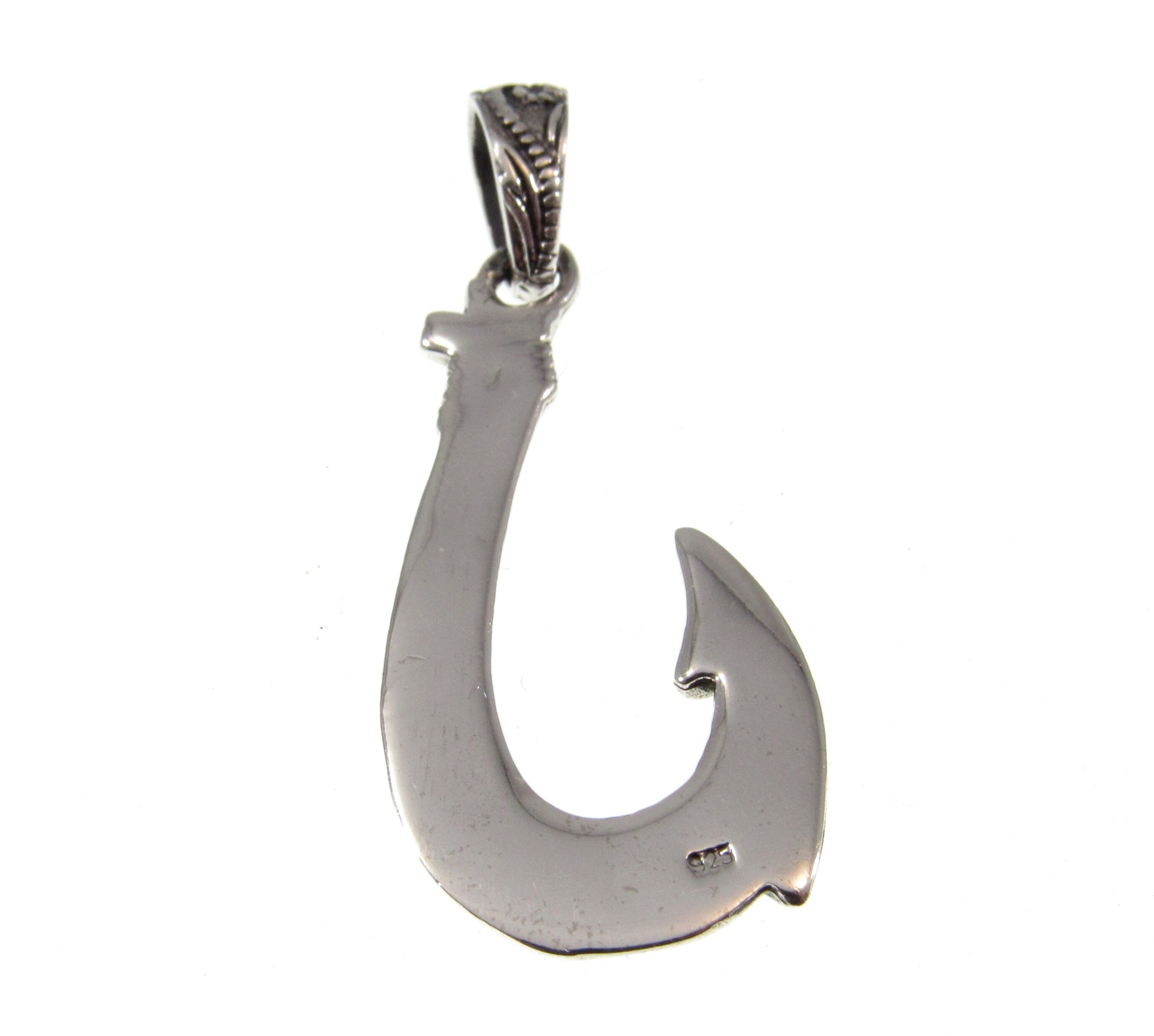 Solid Sterling Silver Hawaiian Fish Hook Pendant - Engraved Polynesian Necklace Pendant, Men's Silver Hook Charm, Nautical Jewelry Gift