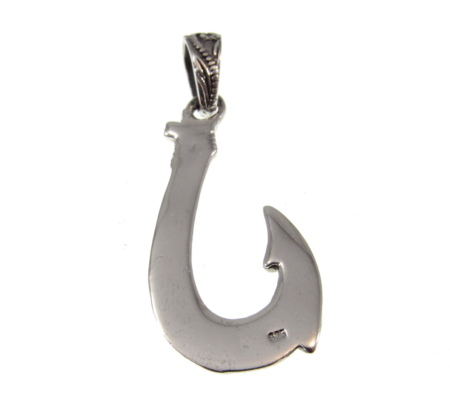 Solid Sterling Silver Hawaiian Fish Hook Pendant - Engraved Polynesian Necklace Pendant, Men's Silver Hook Charm, Nautical Jewelry Gift