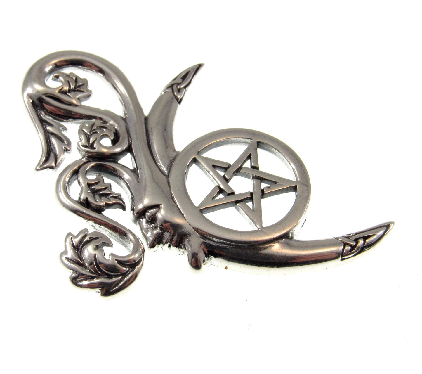 Solid 925 Sterling Silver Green Man Celtic Moon Pentacle Pendant, Symbol of Rebirth Pagan Amulet