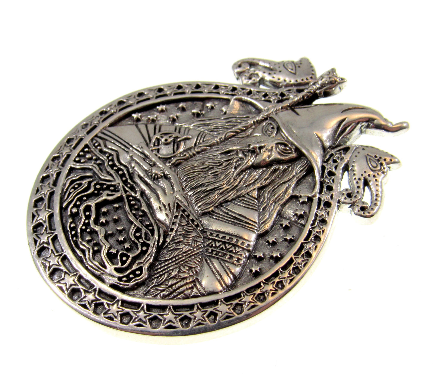 Solid 925 Sterling Silver Magical World of Wizardry Pendant, Warlock Amulet, Immortal Sorcerer, Powerful Necromancer, Intelligent Mage
