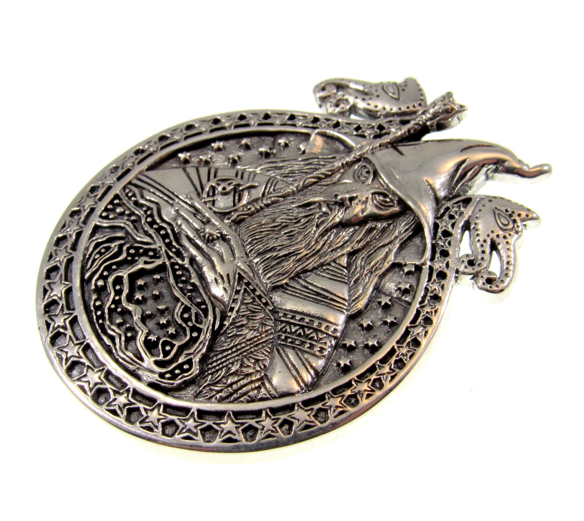 Solid 925 Sterling Silver Magical World of Wizardry Pendant, Warlock Amulet, Immortal Sorcerer, Powerful Necromancer, Intelligent Mage