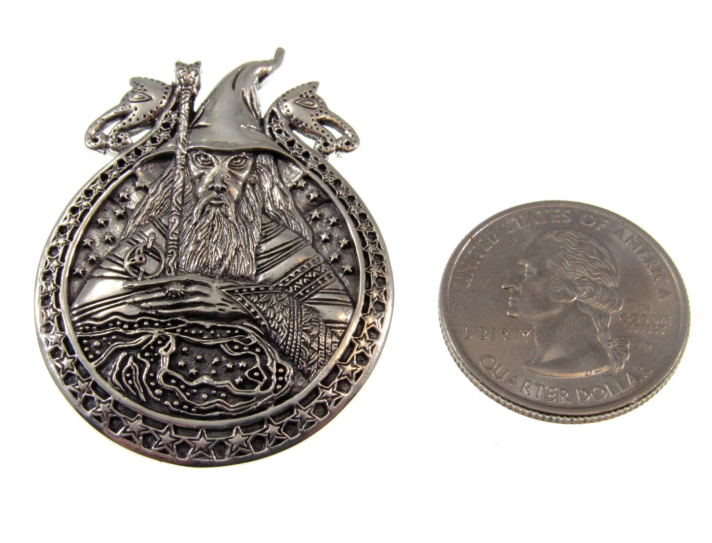 Solid 925 Sterling Silver Magical World of Wizardry Pendant, Warlock Amulet, Immortal Sorcerer, Powerful Necromancer, Intelligent Mage