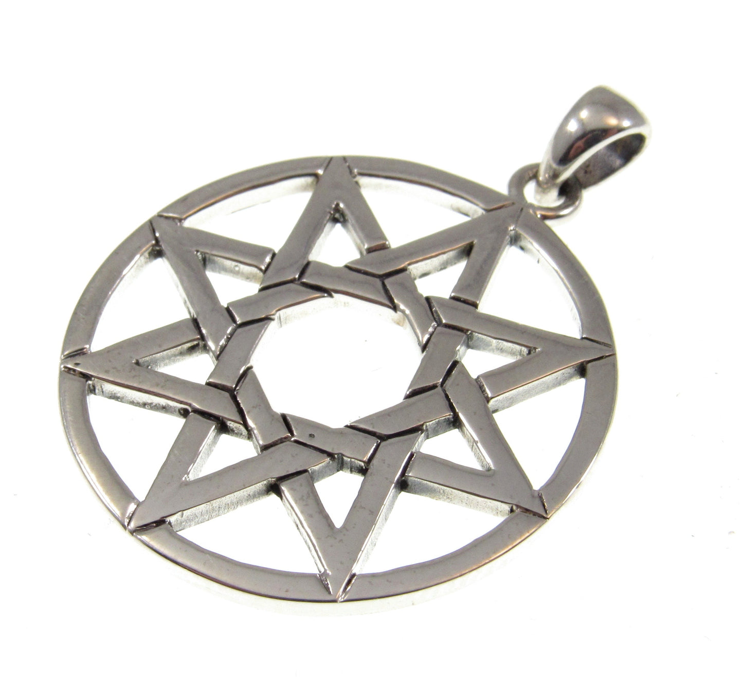 Solid 925 Sterling Silver Octagram 8 Pointed Star Pendant, Eight Point Wicca Pagan Amulet, Chaos Star, Wheel of the Year
