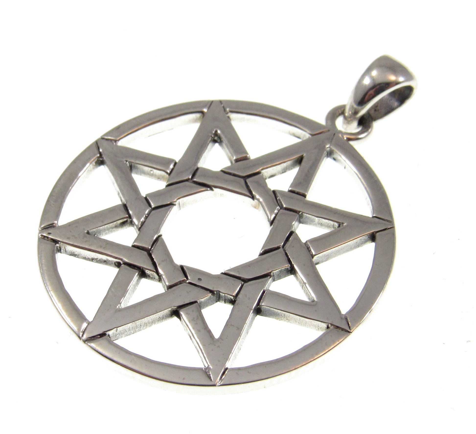 Solid 925 Sterling Silver Octagram 8 Pointed Star Pendant, Eight Point Wicca Pagan Amulet, Chaos Star, Wheel of the Year