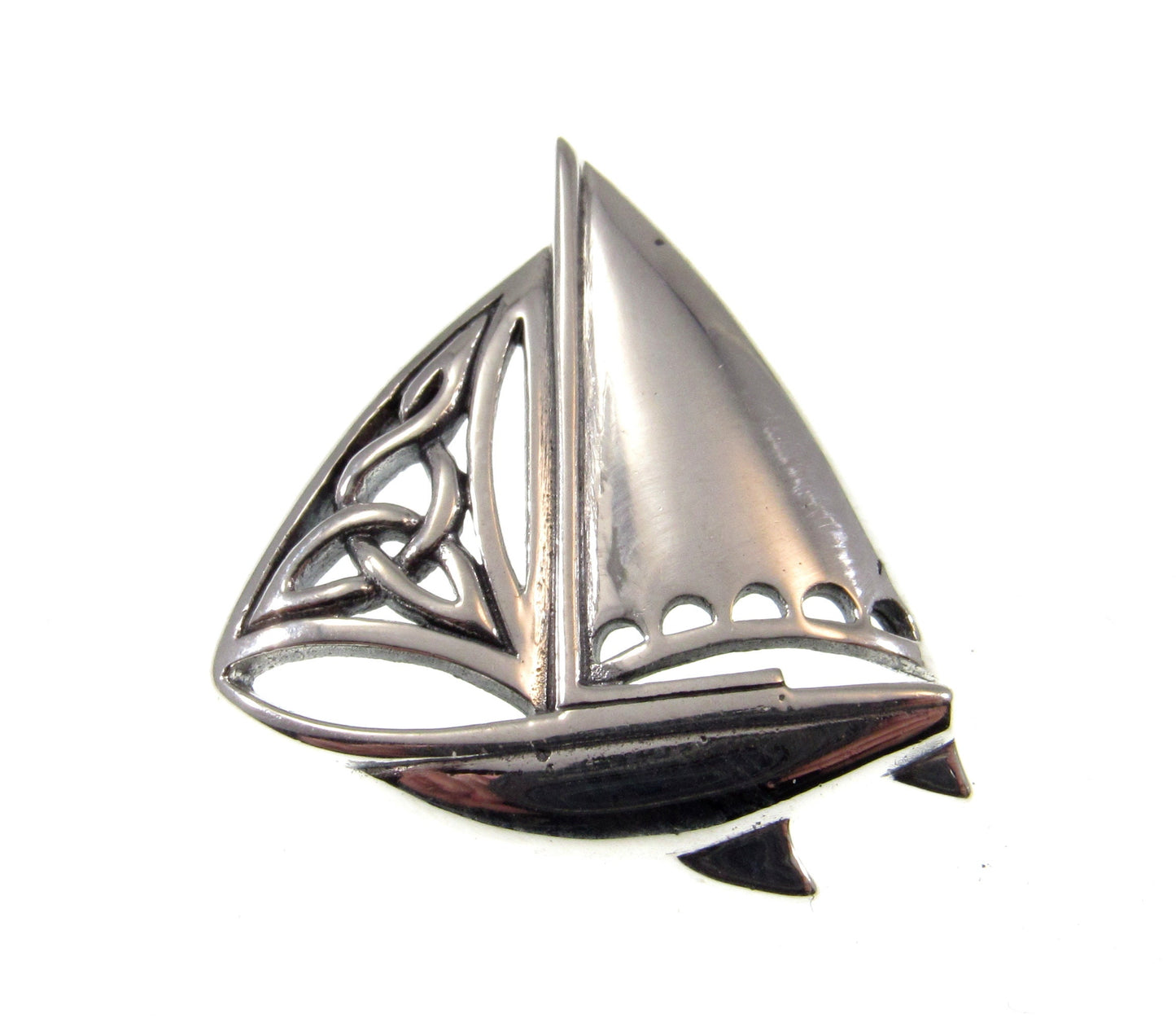 Solid 925 Sterling Silver Sailing on the High Seas Sailboat Pendant with Celtic Knotwork