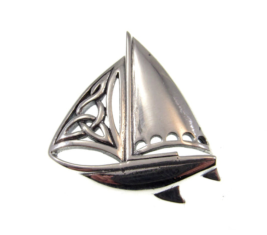 Solid 925 Sterling Silver Sailing on the High Seas Sailboat Pendant with Celtic Knotwork