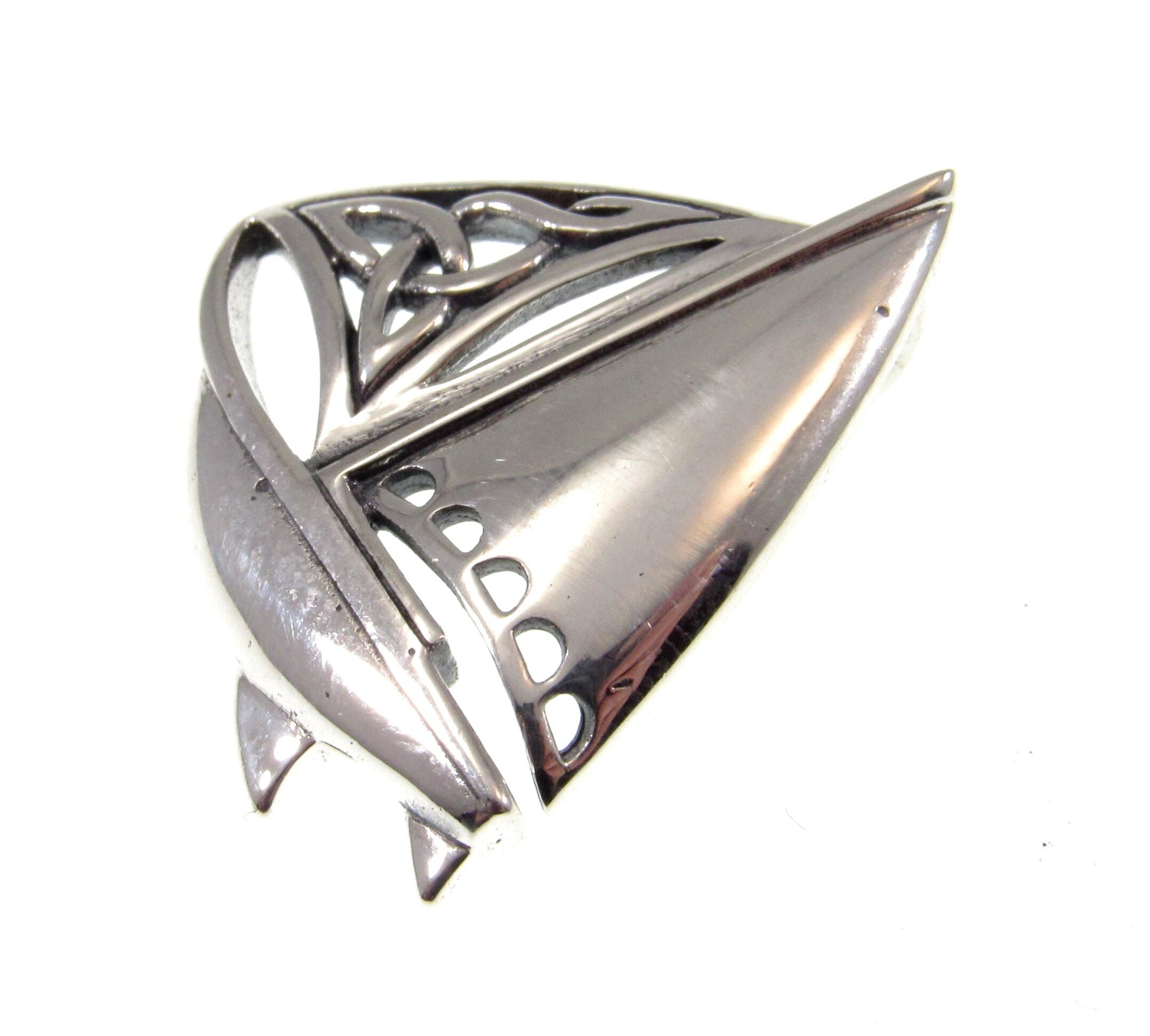 Solid 925 Sterling Silver Sailing on the High Seas Sailboat Pendant with Celtic Knotwork
