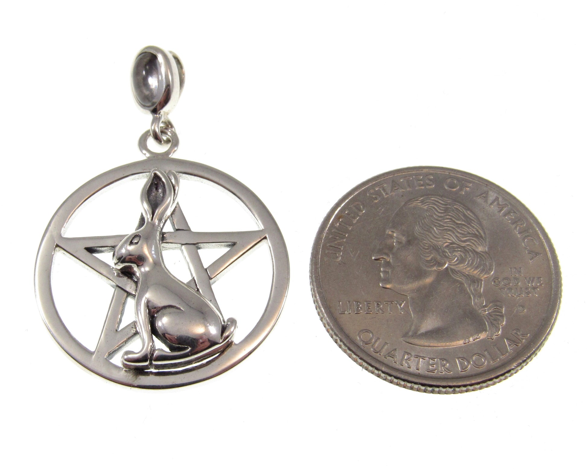Solid 925 Sterling Silver Hare Pentacle Pendant, Pagan Wiccan Ostara Jewelry, Spring Equinox Rabbit Charm, Witchcraft Nature Amulet