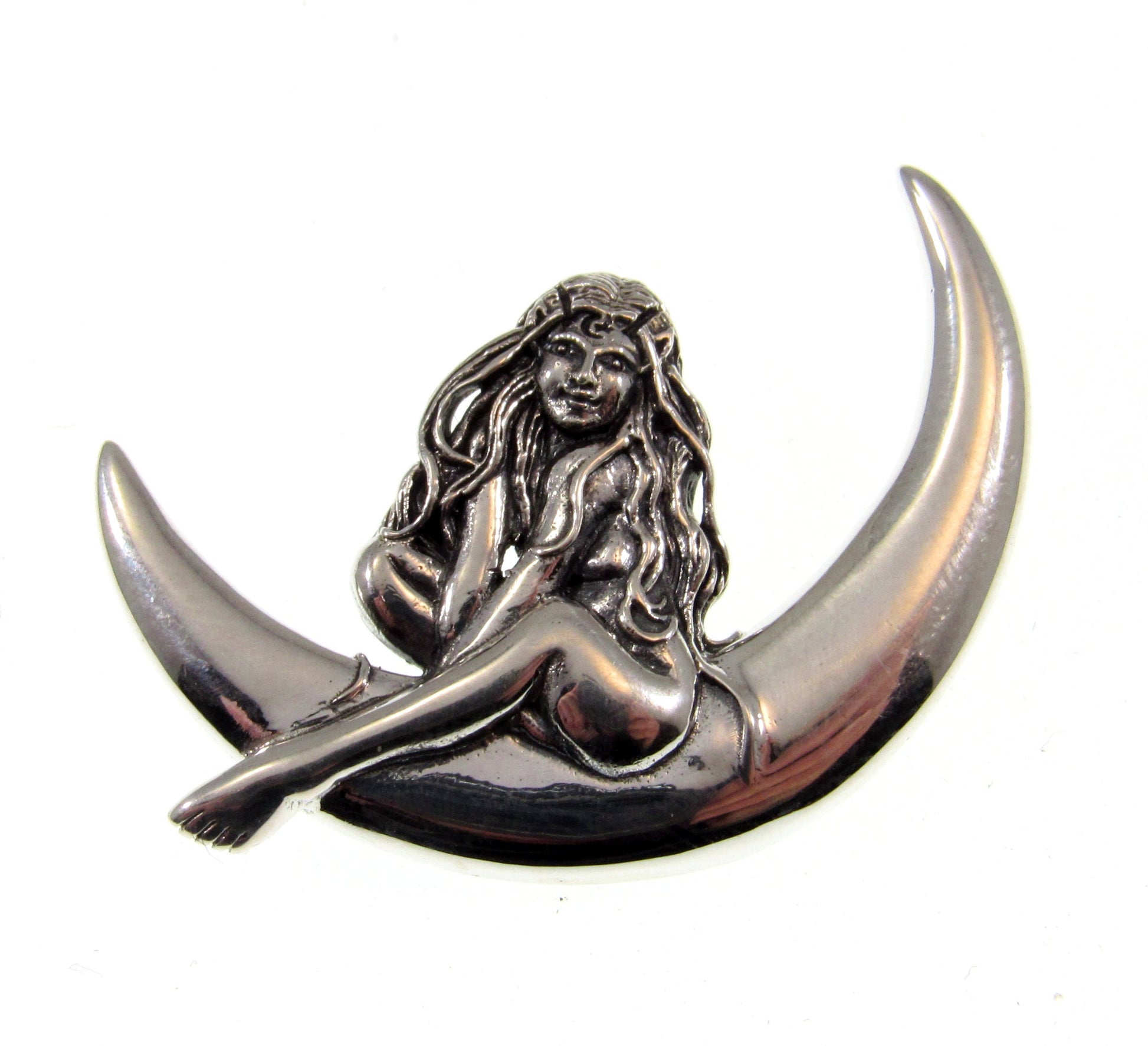 Solid 925 Sterling Silver Child of the Guardian Fairy Crescent Moon Slide Pendant