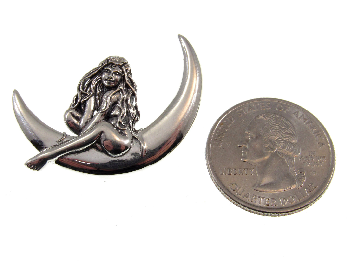 Solid 925 Sterling Silver Child of the Guardian Fairy Crescent Moon Slide Pendant