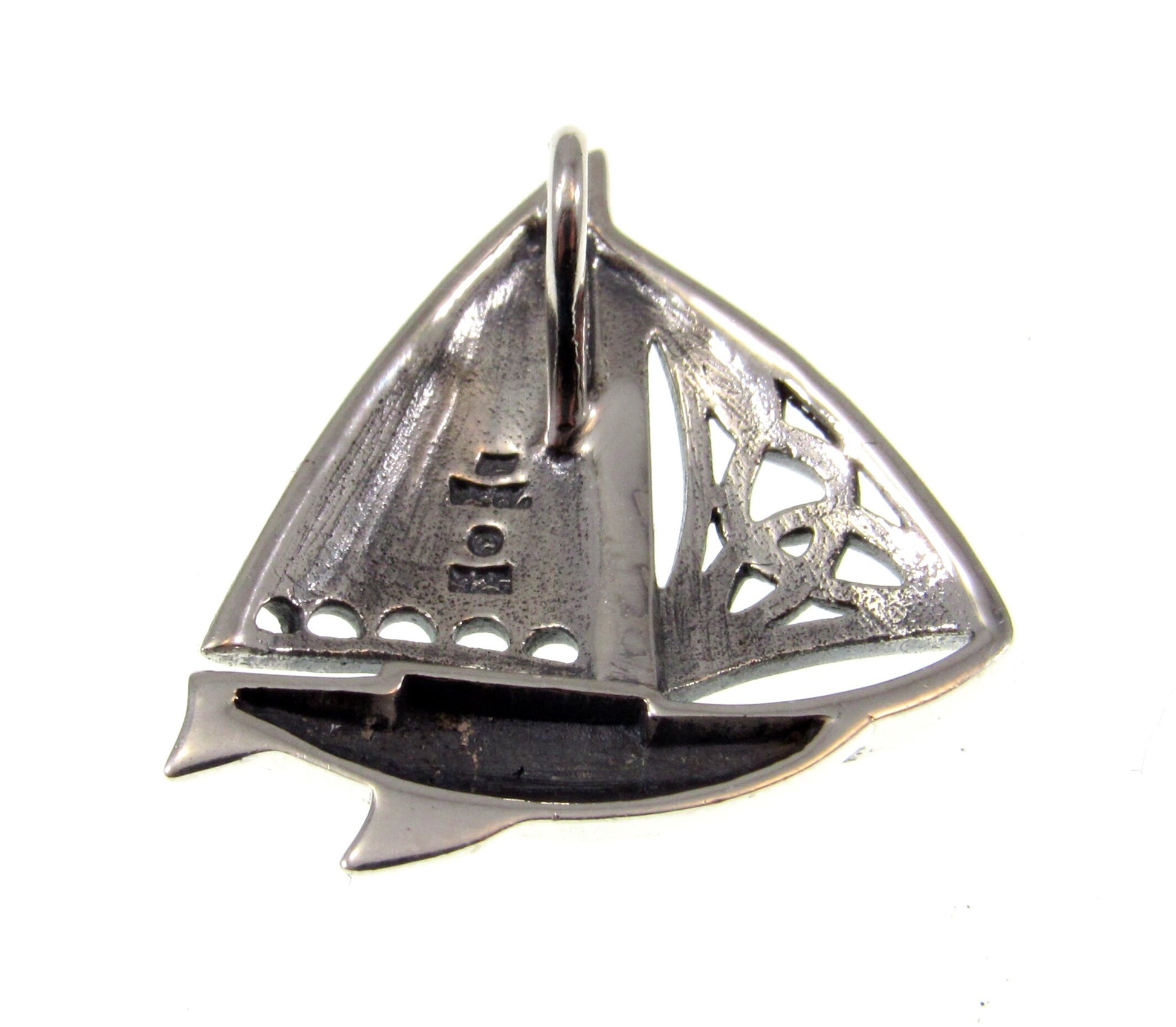Solid 925 Sterling Silver Sailing on the High Seas Sailboat Pendant with Celtic Knotwork