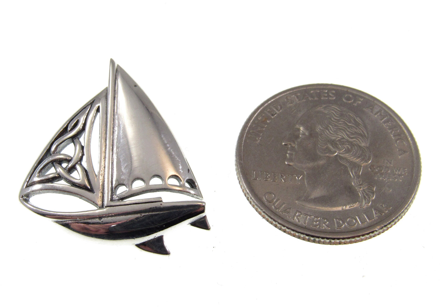 Solid 925 Sterling Silver Sailing on the High Seas Sailboat Pendant with Celtic Knotwork