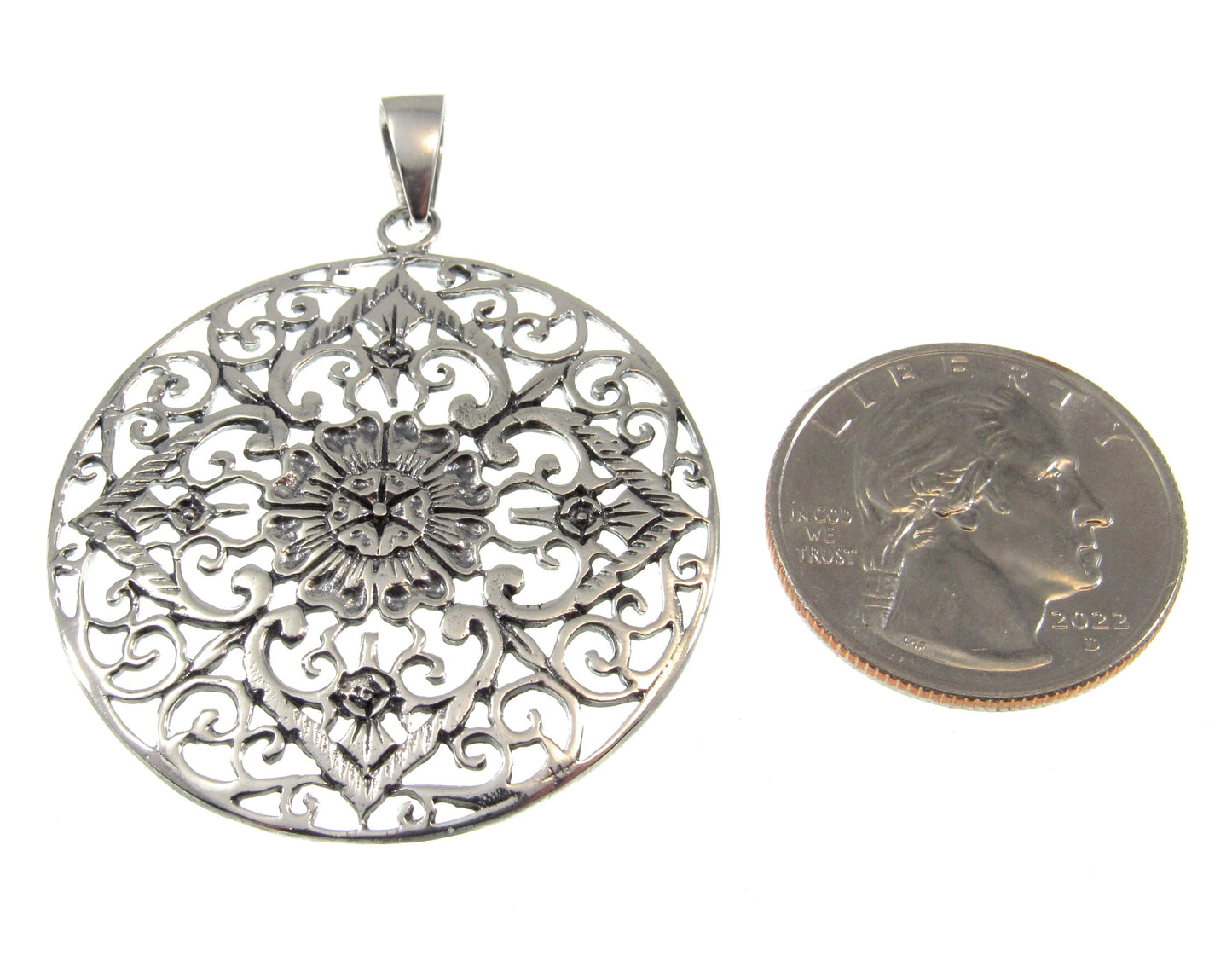Solid 925 Sterling Silver Filigree Mandala Pendant – Bohemian Statement Piece, Sacred Geometry Jewelry, Ornate Vintage Style Flower Amulet