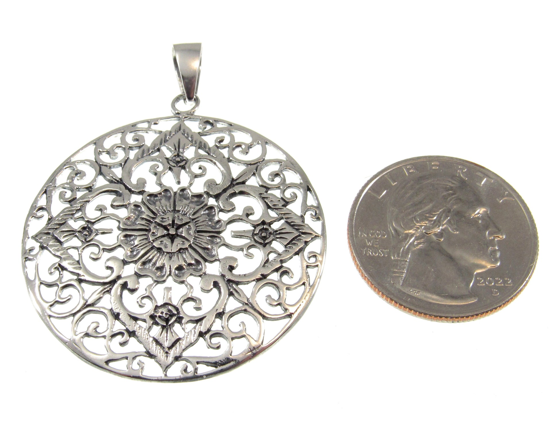 Solid 925 Sterling Silver Filigree Mandala Pendant – Bohemian Statement Piece, Sacred Geometry Jewelry, Ornate Vintage Style Flower Amulet