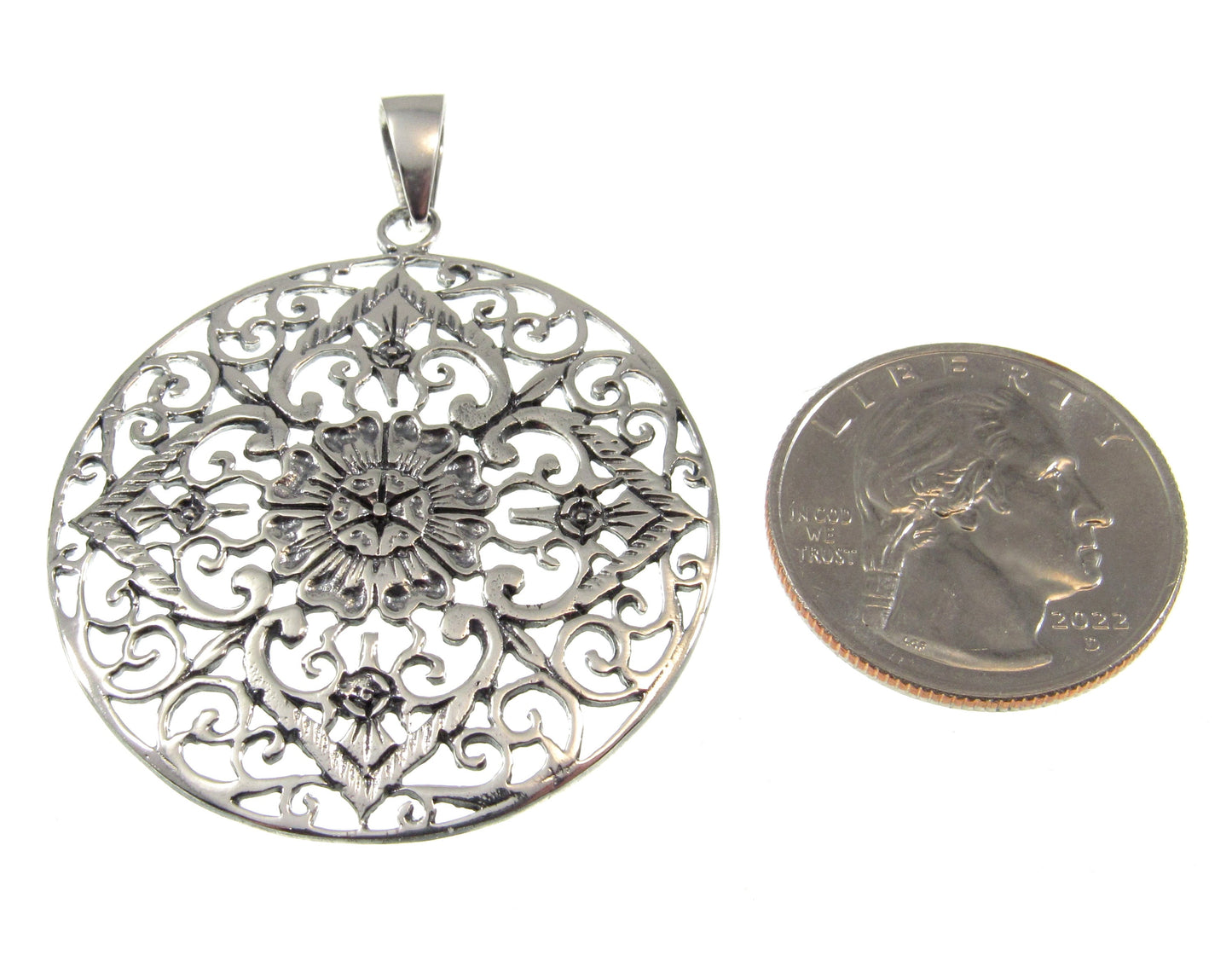 Solid 925 Sterling Silver Filigree Mandala Pendant – Bohemian Statement Piece, Sacred Geometry Jewelry, Ornate Vintage Style Flower Amulet