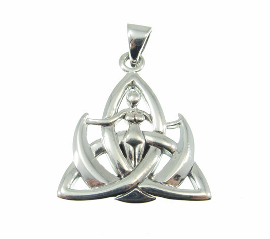 Solid 925 Sterling Silver Celtic Trinity Knot & Goddess Pendant, Majestic Power of Three, Triquetra Goddess Amulet, Awen Jewelry
