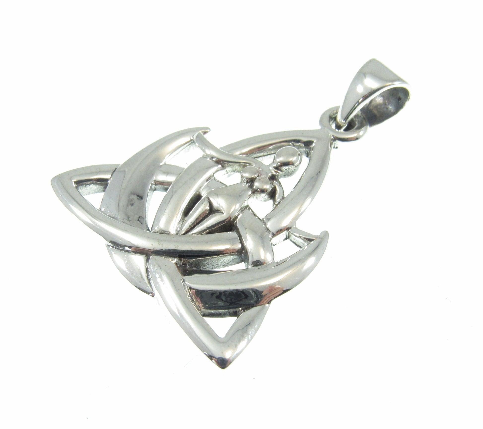 Solid 925 Sterling Silver Celtic Trinity Knot & Goddess Pendant, Majestic Power of Three, Triquetra Goddess Amulet, Awen Jewelry