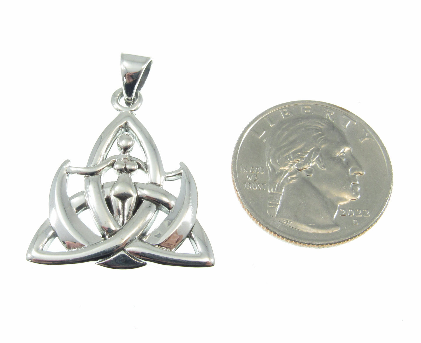 Solid 925 Sterling Silver Celtic Trinity Knot & Goddess Pendant, Majestic Power of Three, Triquetra Goddess Amulet, Awen Jewelry