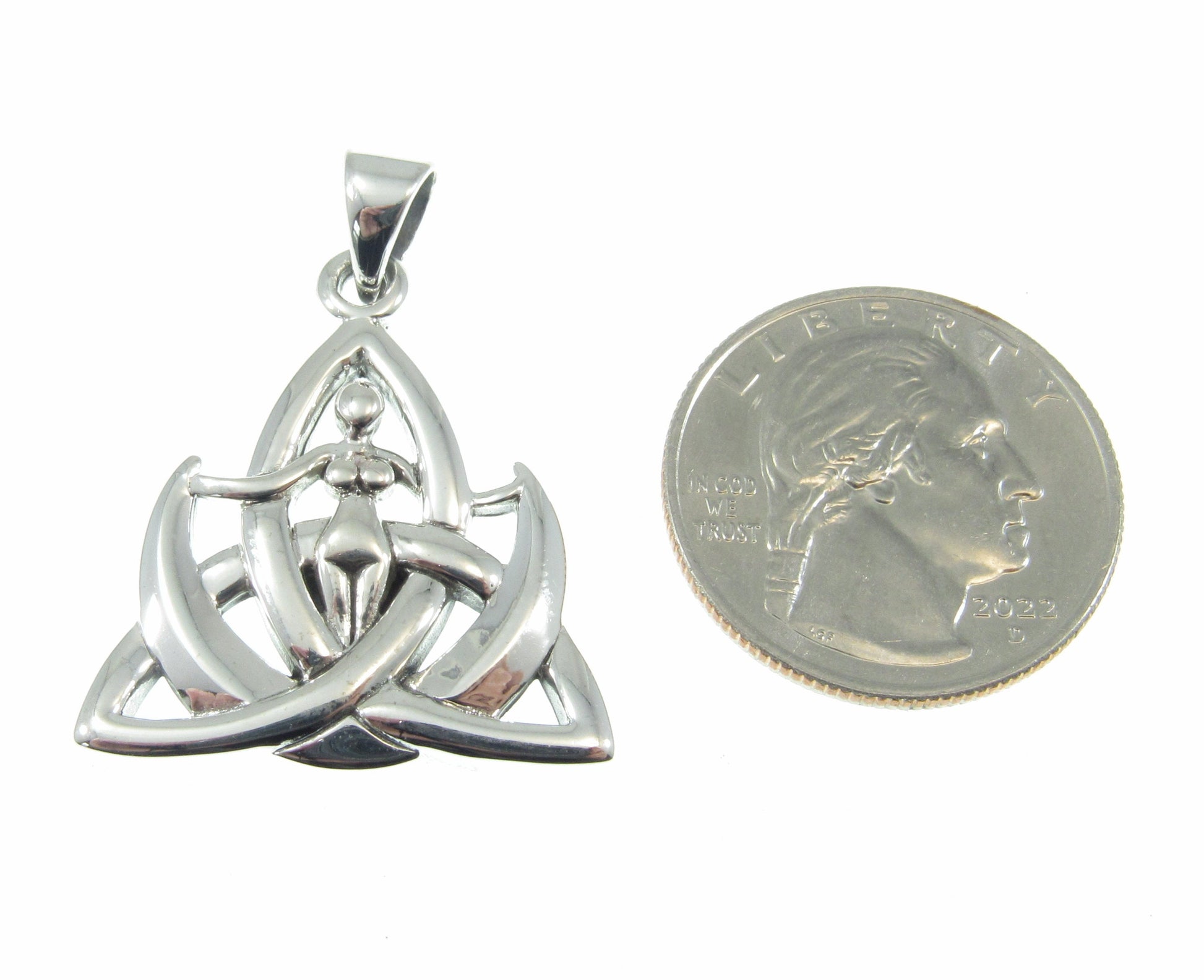 Solid 925 Sterling Silver Celtic Trinity Knot & Goddess Pendant, Majestic Power of Three, Triquetra Goddess Amulet, Awen Jewelry