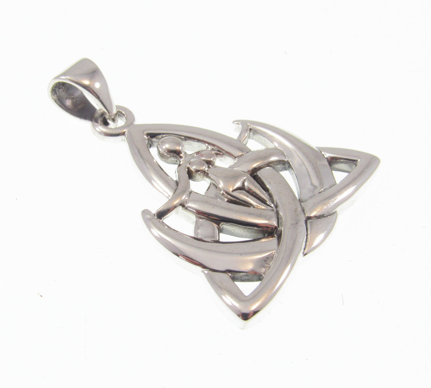 Solid 925 Sterling Silver Celtic Trinity Knot & Goddess Pendant, Majestic Power of Three, Triquetra Goddess Amulet, Awen Jewelry
