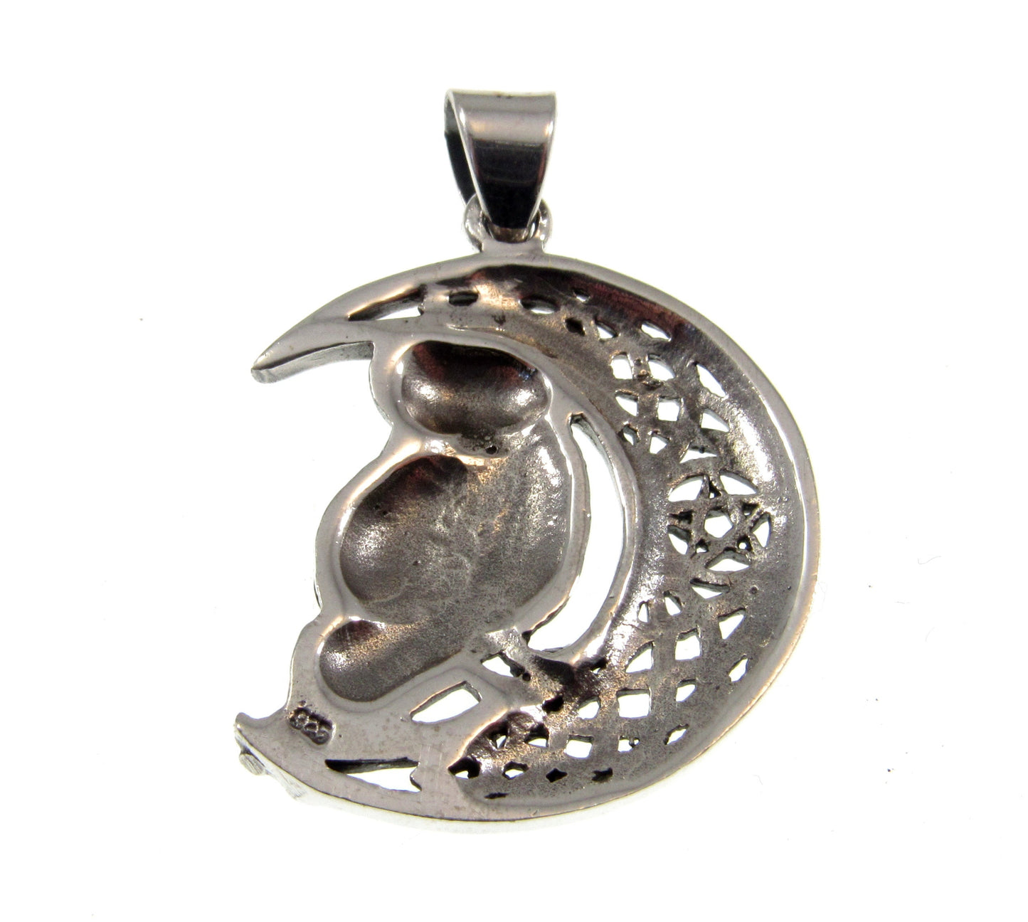 Solid 925 Sterling Silver Owl Pendant – Celtic Moon Necklace – Pagan Wisdom Jewelry – Witchcore Owl Charm – Wiccan Druid Moon Symbol