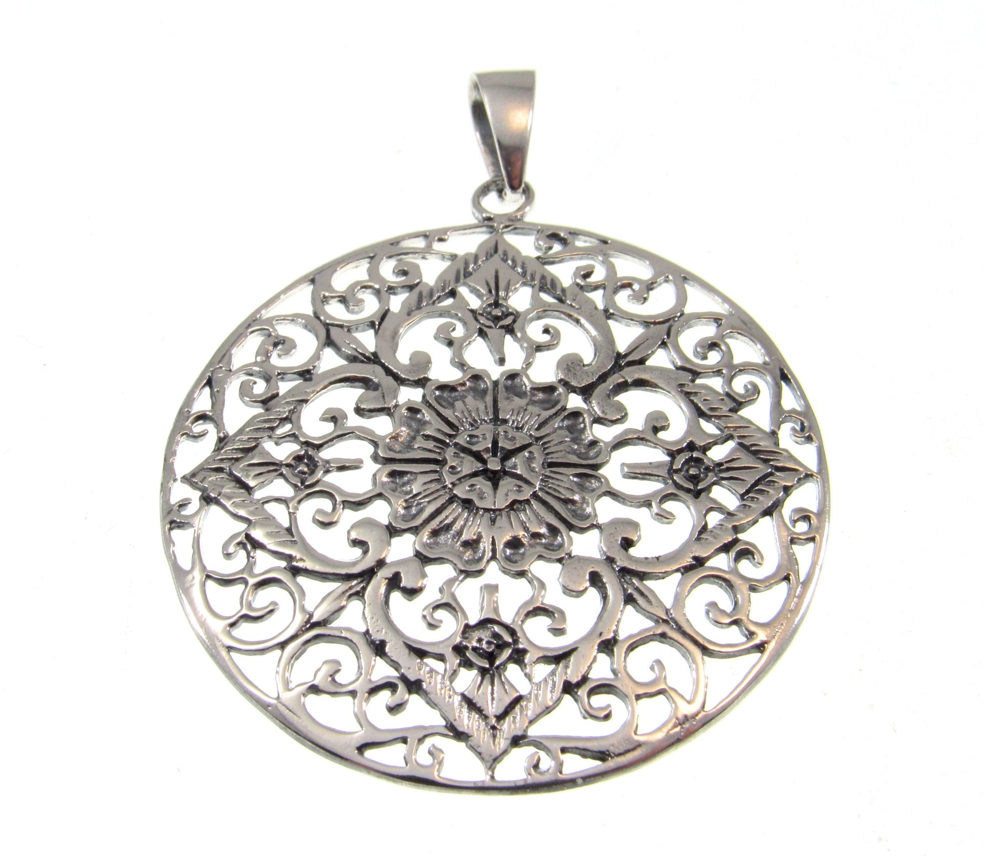 Solid 925 Sterling Silver Filigree Mandala Pendant – Bohemian Statement Piece, Sacred Geometry Jewelry, Ornate Vintage Style Flower Amulet