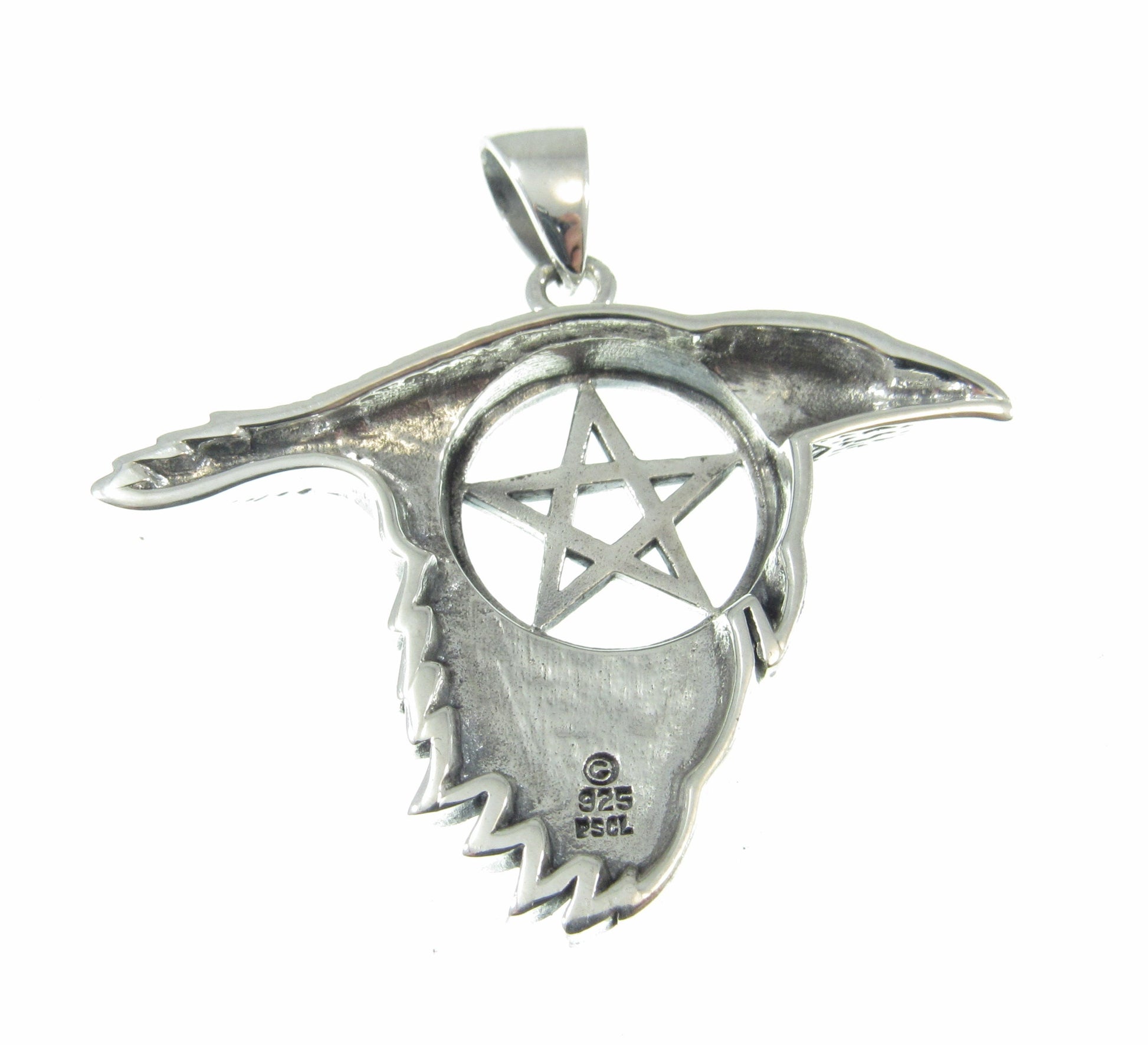 Solid 925 Sterling Silver Raven the Star Pentacle Pendant, Magical Pagan Wiccan Amulet, Symbol of the Elements