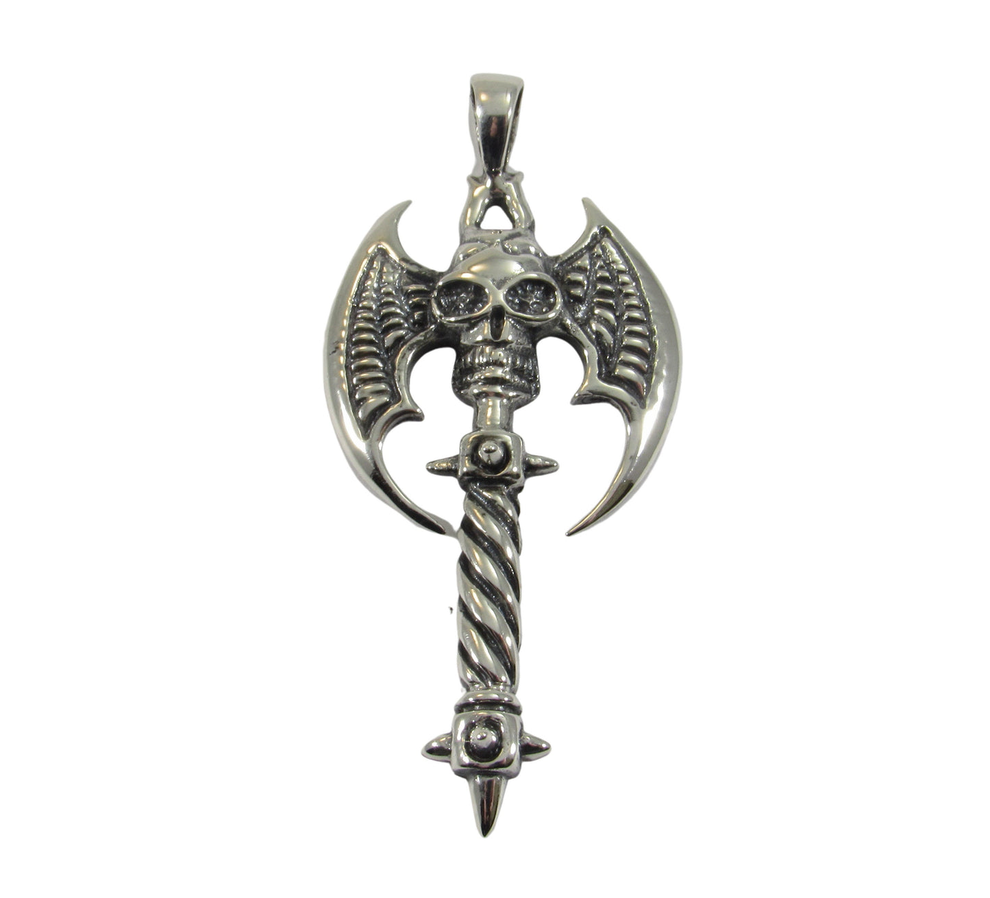 Solid 925 Sterling Silver Double Axe Skull Pendant – Gothic Warrior Battle Axe Amulet