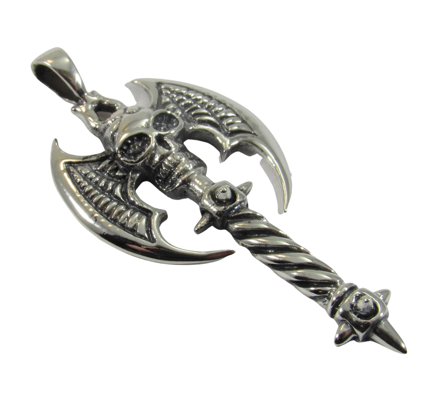 Solid 925 Sterling Silver Double Axe Skull Pendant – Gothic Warrior Battle Axe Amulet