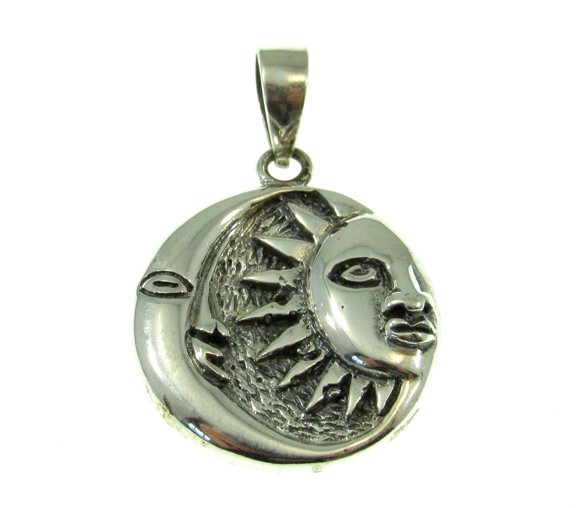 Solid 925 Sterling Silver Sun and Moon Face Pendant, Celestial Jewelry, Cosmic Yin Yang Necklace Charm, Spiritual Gift for Astrologists