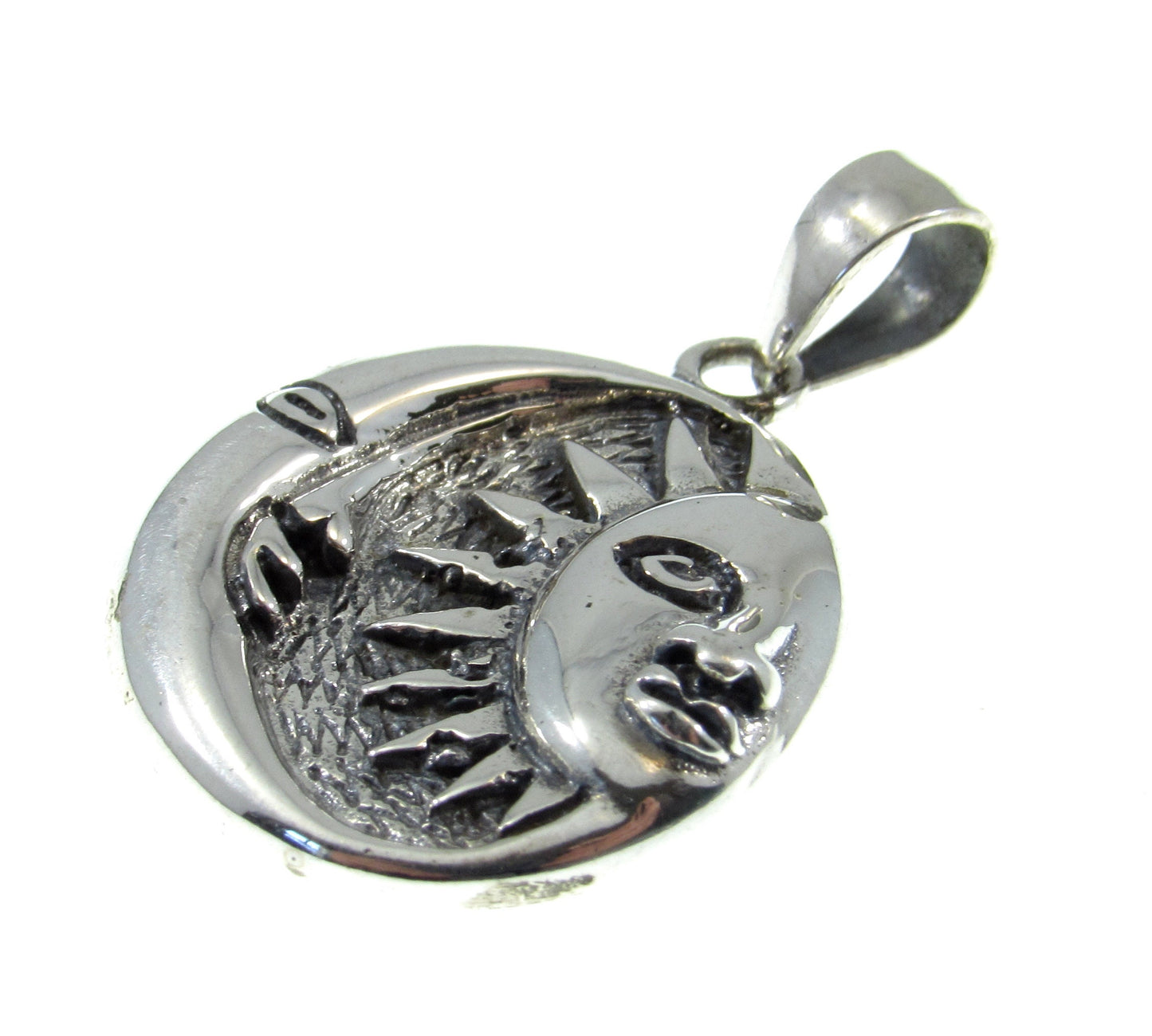 Solid 925 Sterling Silver Sun and Moon Face Pendant, Celestial Jewelry, Cosmic Yin Yang Necklace Charm, Spiritual Gift for Astrologists