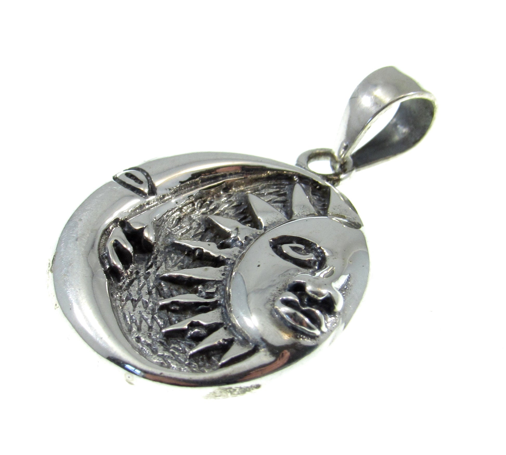 Solid 925 Sterling Silver Sun and Moon Face Pendant, Celestial Jewelry, Cosmic Yin Yang Necklace Charm, Spiritual Gift for Astrologists