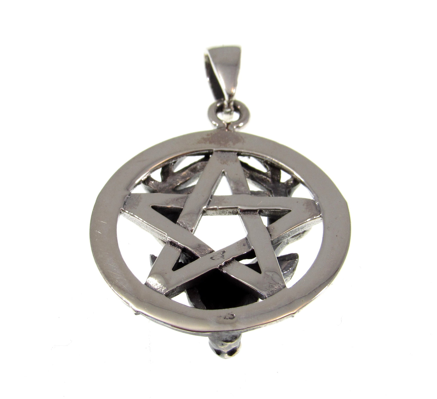Solid 925 Sterling Silver Reindeer Pentagram Pentacle Pendant, Horned God Cernunnos, Wicca Pagan Amulet
