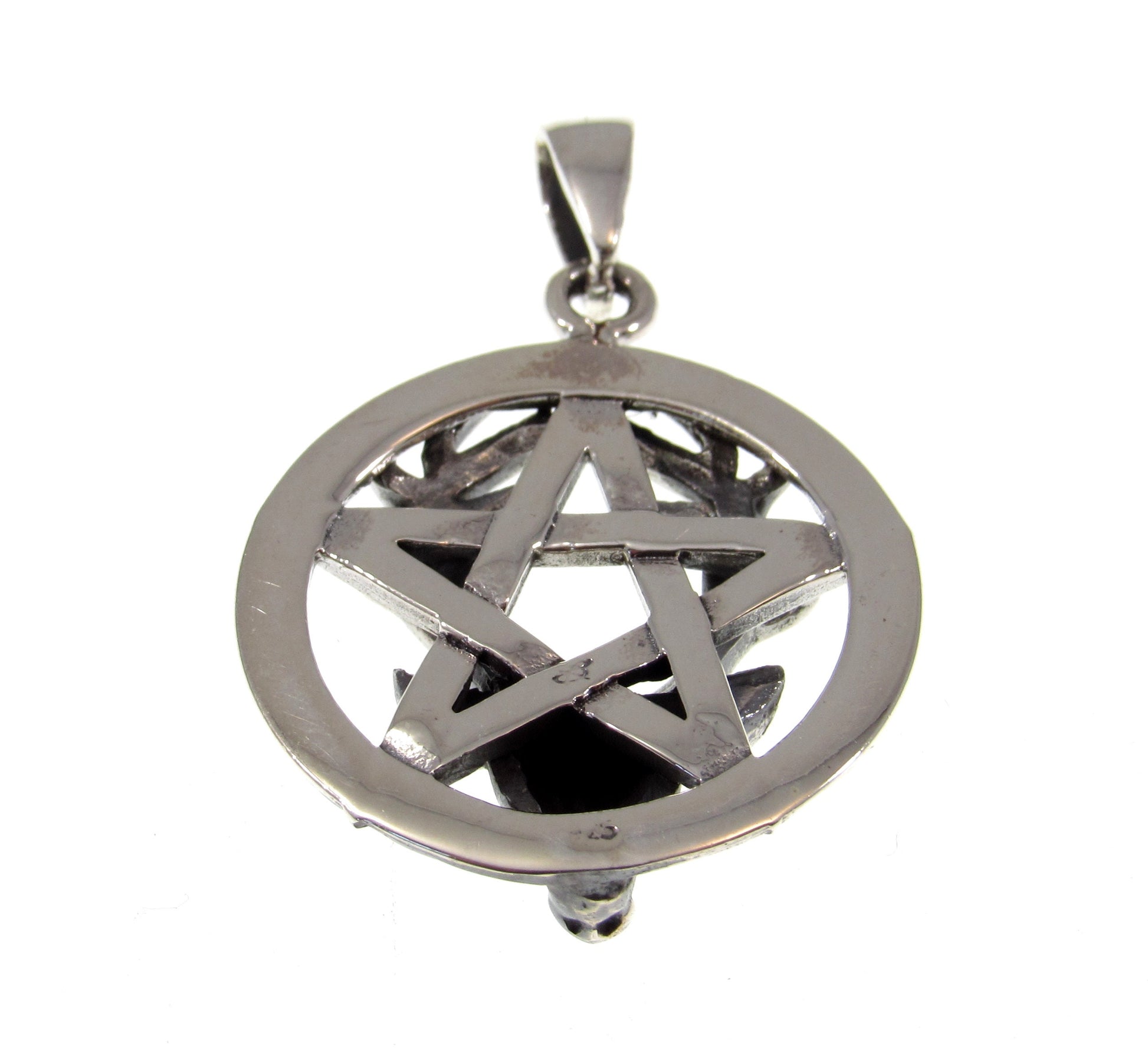 Solid 925 Sterling Silver Reindeer Pentagram Pentacle Pendant, Horned God Cernunnos, Wicca Pagan Amulet