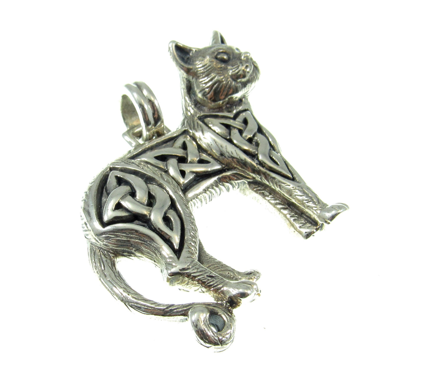 Solid 925 Sterling Silver Magical Wiccan Celtic Cat Pendant