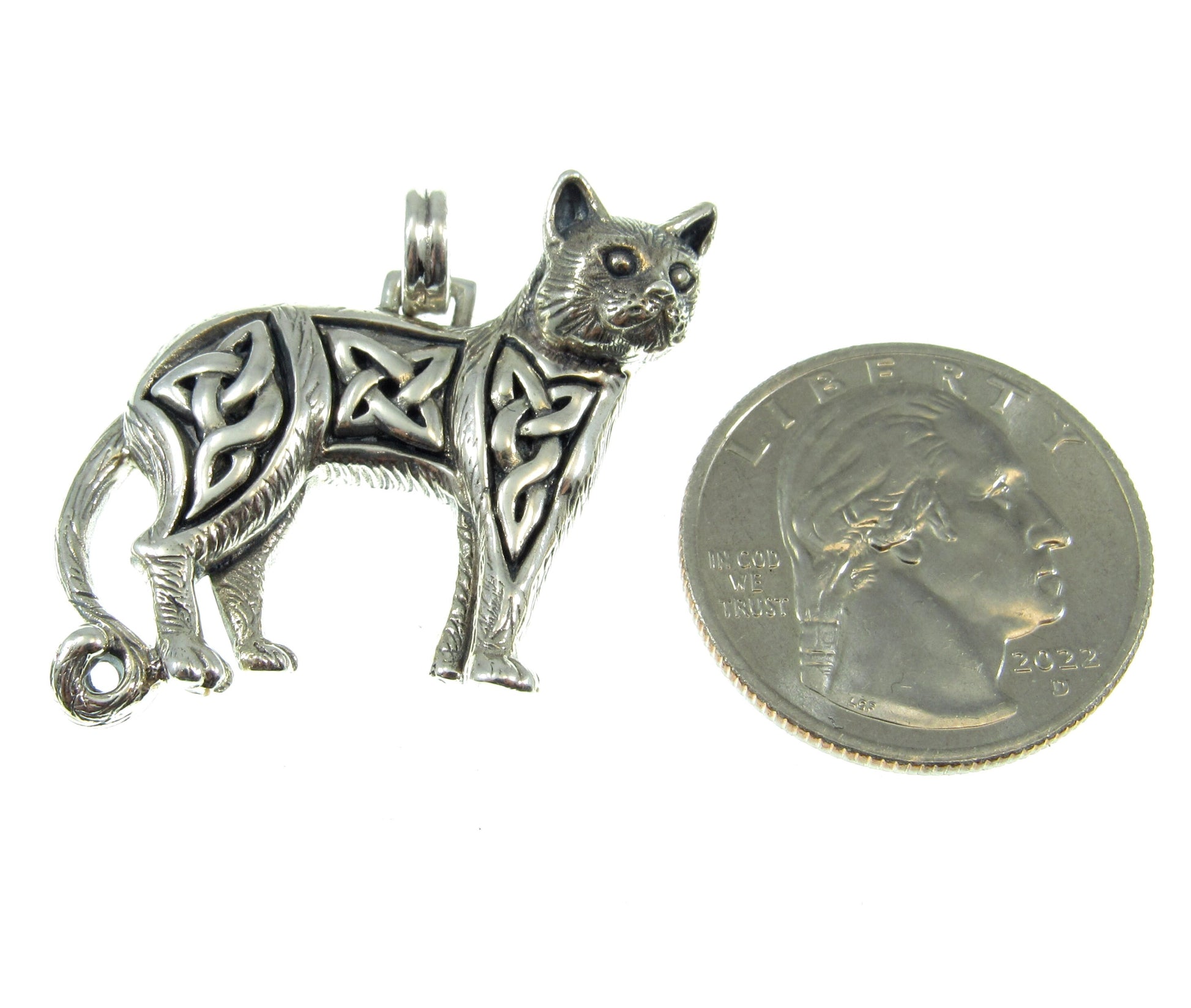 Solid 925 Sterling Silver Magical Wiccan Celtic Cat Pendant