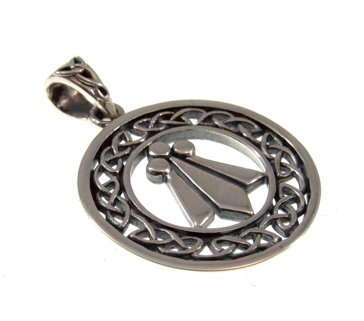 Solid 925 Sterling Silver Celtic Wreath Knot with Awen 3 Rays of Light Pendant, Magic Threefold Amulet