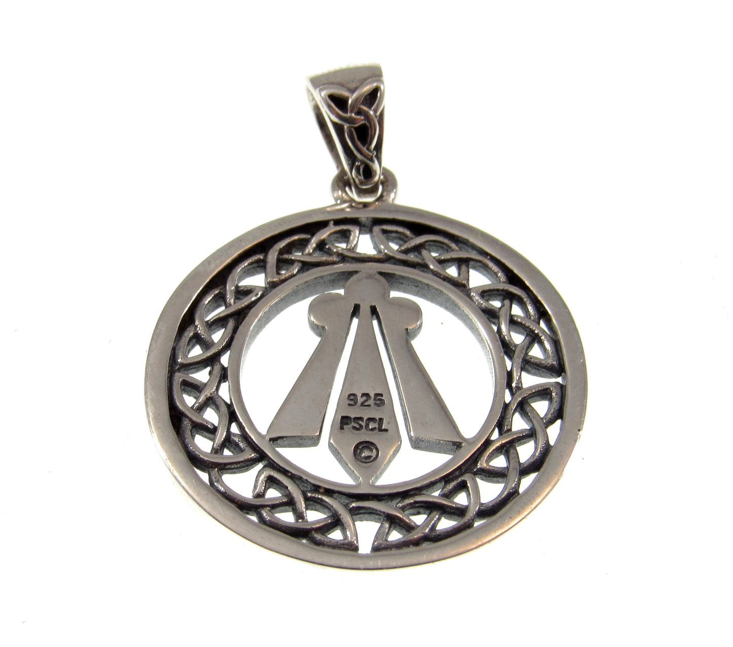 Solid 925 Sterling Silver Celtic Wreath Knot with Awen 3 Rays of Light Pendant, Magic Threefold Amulet