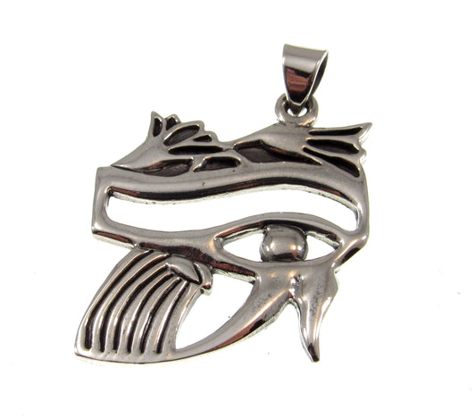 Solid 925 Sterling Silver Egyptian Eye of Horus Pendant, Protection Amulet, New Age Luciferian Third Eye