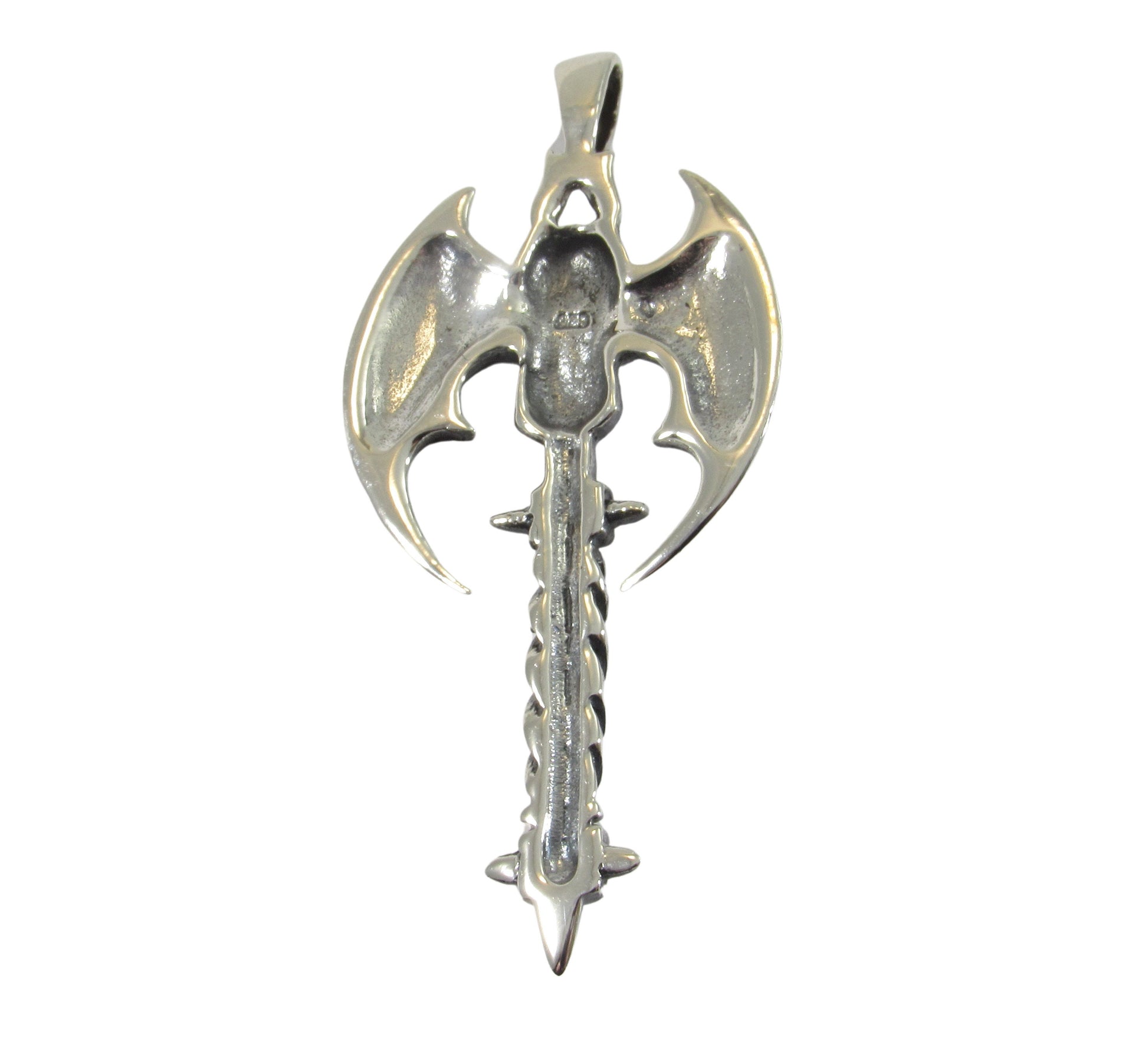 Solid 925 Sterling Silver Double Axe Skull Pendant – Gothic Warrior Battle Axe Amulet