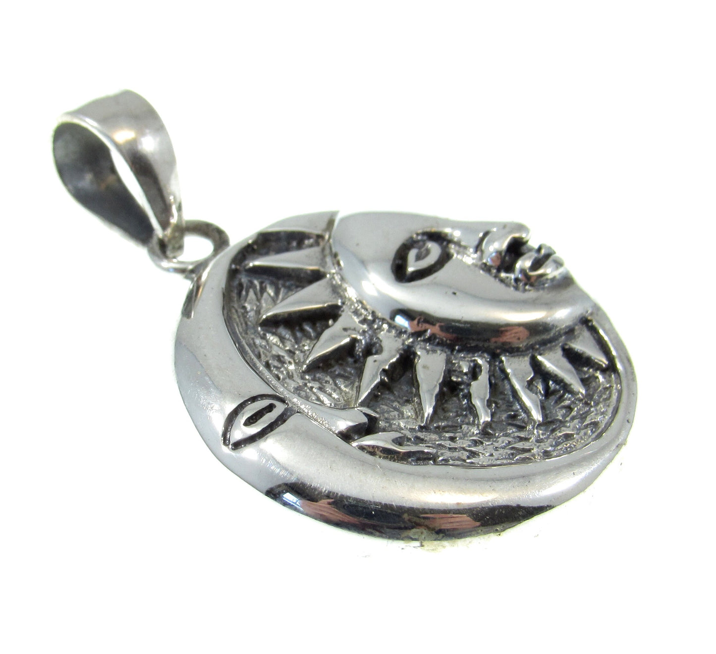 Solid 925 Sterling Silver Sun and Moon Face Pendant, Celestial Jewelry, Cosmic Yin Yang Necklace Charm, Spiritual Gift for Astrologists