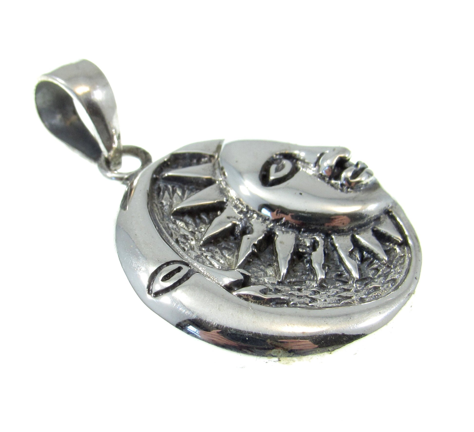 Solid 925 Sterling Silver Sun and Moon Face Pendant, Celestial Jewelry, Cosmic Yin Yang Necklace Charm, Spiritual Gift for Astrologists